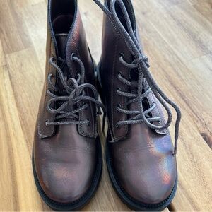 Girls Brown Combat Boots Size 2 Youth – Lace Up Ankle Boots with Chunky Sole